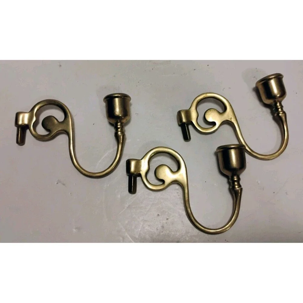 Lot of 3 Vtg Solid Brass Replacement Chandelier Arms Scroll Candelabra Parts